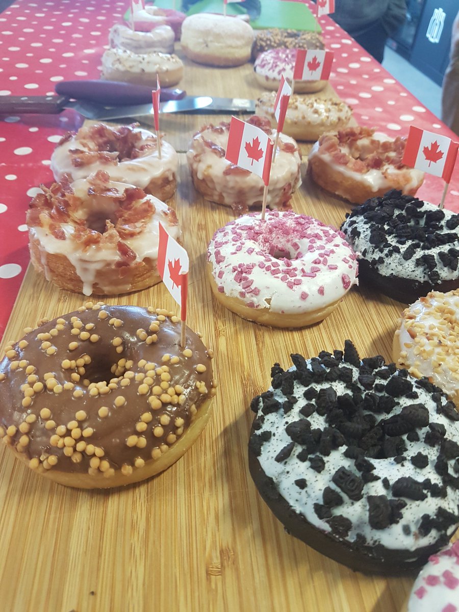 Canada Day donuts in Dublin! Happy #canadaday to our Vancouver office + thanks to <a href="/KrustBakery/">Krüst Bakery</a> for the yummy treats. #lifeatdemonware #maplebacon