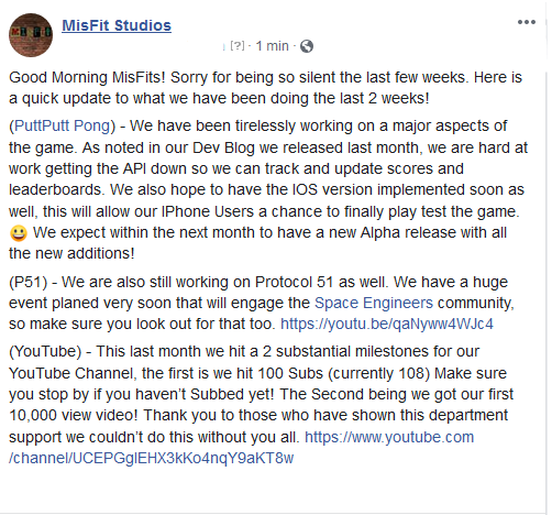 _MisfitStudios's tweet photo. Little Update! #indiedev #gamedev #gamedevelopment #spaceengineers #puttputtpong #protocol51 #Youtube #startups #update #android #ios #misfits #subscribe #helpingothers #devblog #mobile #gaming #MondayMotivation #GamingLife #p51 https://t.co/ifIedJPiIF