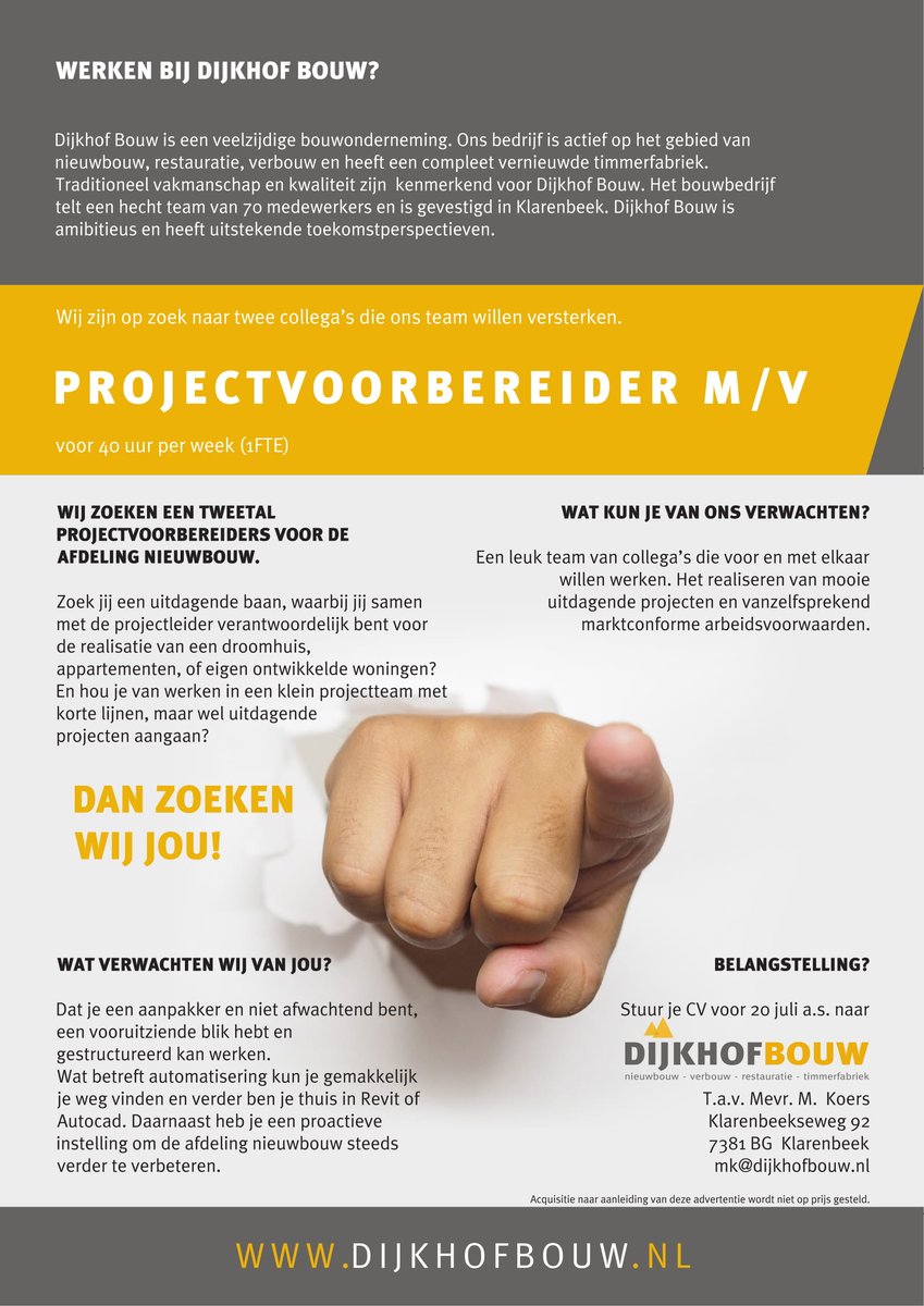 Naast timmerlieden zijn wij ook op zoek naar 2 projectvoorbereiders voor de afdeling nieuwbouw. #vacature #nieuwbouw #bouwbedrijf #projectvoorbereider #bouw