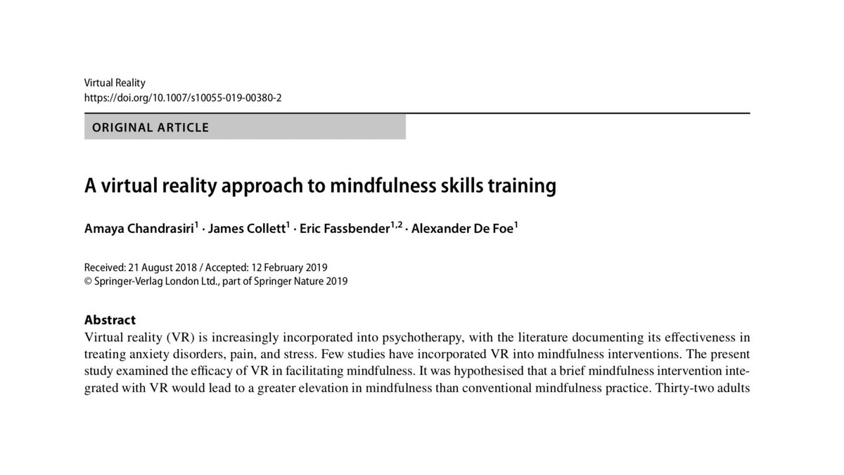 More evidence for the benefit of using 360° VR Experiences for mindfulness skills training comes from researchers at RMIT University, Melbourne.

Find the full blog post and link to the research article at

atmosphaeres.com/blog/journeyin…