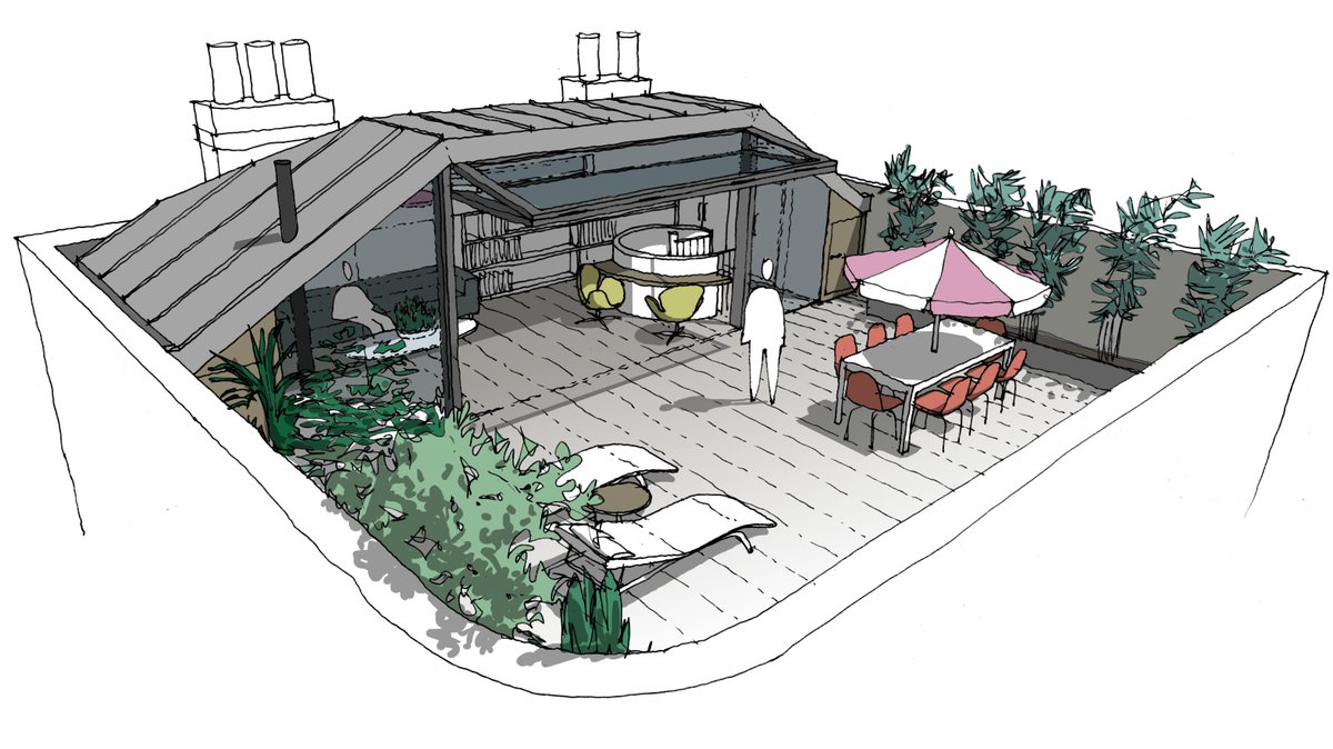 potentialetc's tweet image. Consider what you can do with your roof space. Here is a design I did for a client in London - extra living &amp;amp; terrace space but not even visible from street level. Commission me to do an architectural design study for you at potentialetc.com. Prices from £150. Nationwide.