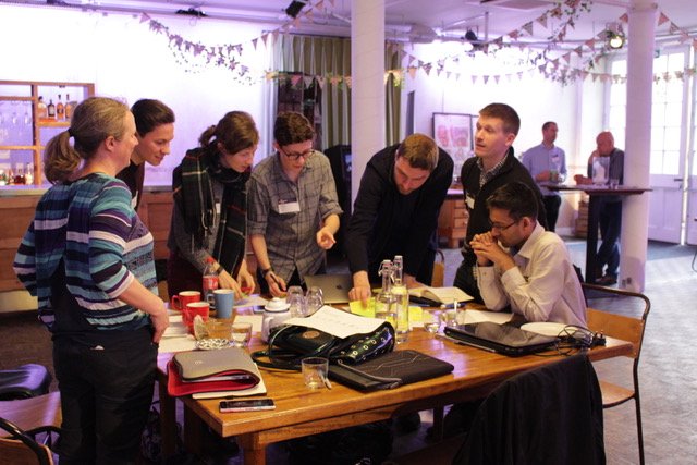 The GoURMET team - sticking heads together at the BBC Newshack