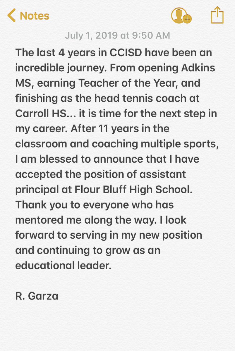 CHSTigerTennis's tweet photo. Thank you CCISD.... I invite everyone to follow my new professional account @GarzaFBHS https://t.co/IhXcWBPNRX
