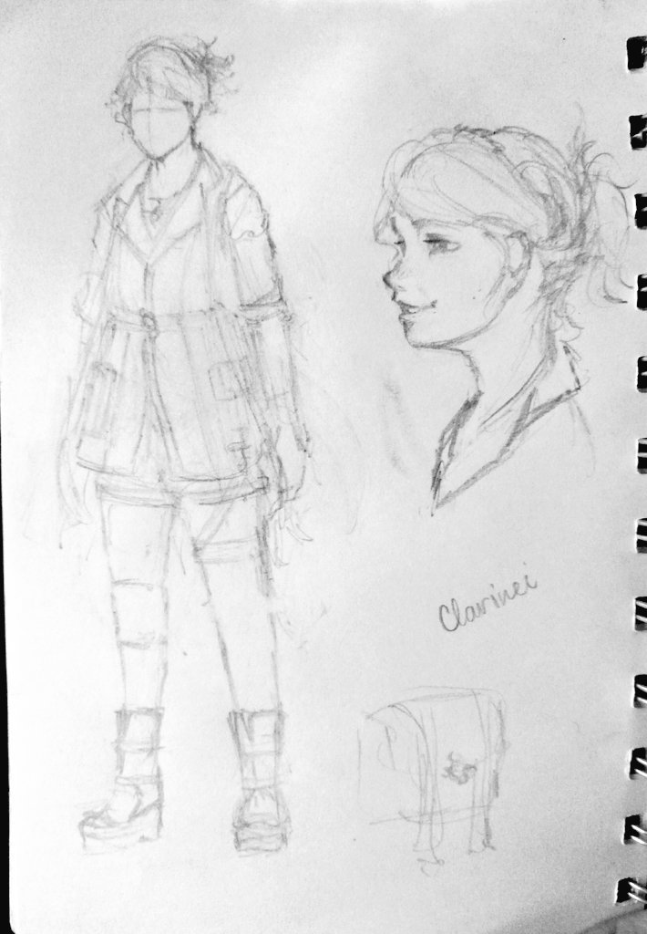 But since im not drawing, i do have some photos of my sketchbook from college (4 years and I barely drew on it, and when I did 50% was trash and incomprehensible thumbnails lol)
- including a concept of clarinei before she was digitalized 