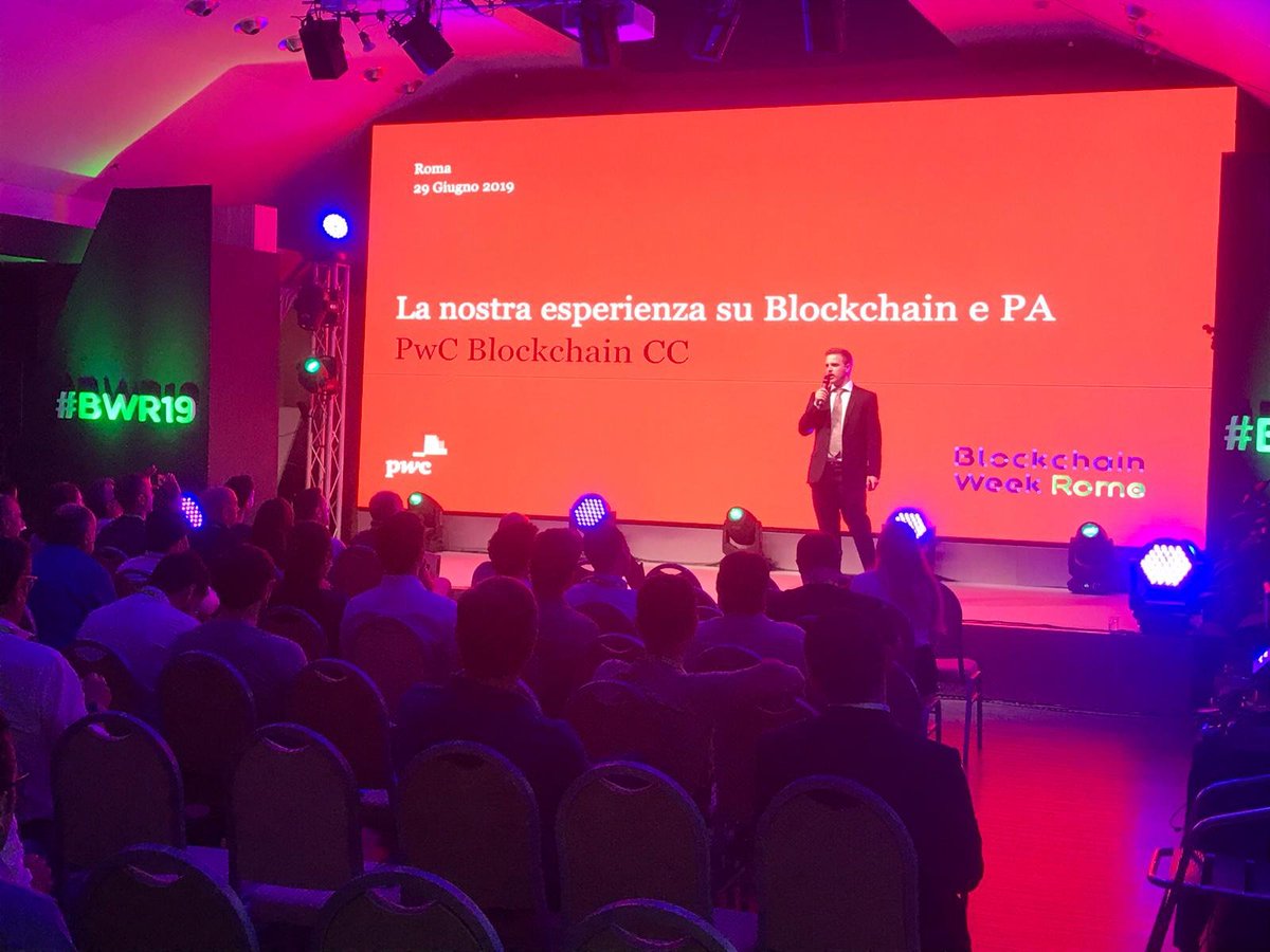 PwC_Italia's tweet photo. "Il tema infrastrutturale รจ prioritario quando si parla di Blockchain e PA" #EmanueleCoscia, presente all'evento #BlockChainWeek, ha approfondito la nostra esperienza su #Blockchain e #PA, riportando alcune casi concreti in Italia. #PwCItaly #bwr19 #PwCItaly #BlockChainRome https://t.co/UQbP1WMr4r