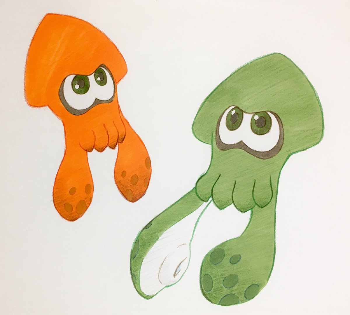 ゲタロー コピックと色鉛筆でスプラトゥーンイカ たまには気分転換にいつもと違うタッチのイラストいいかも