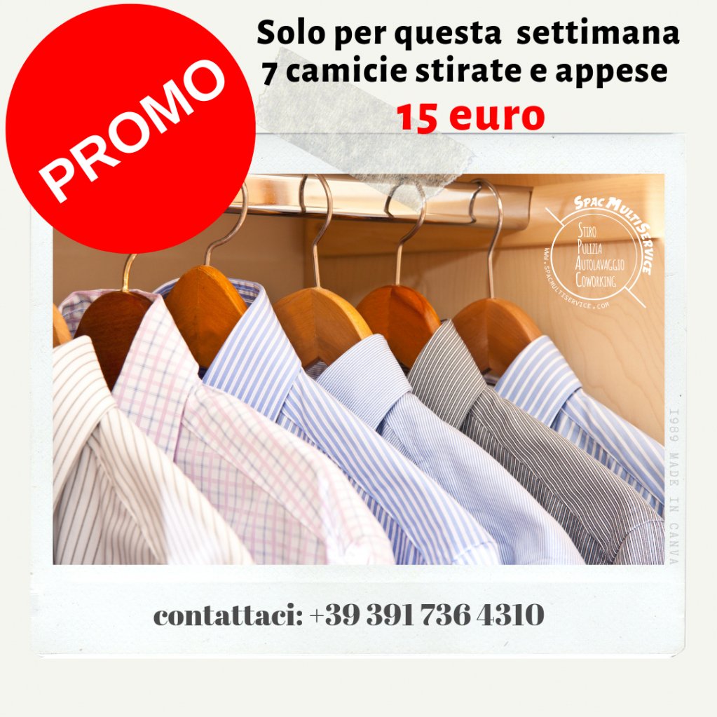 spacmultiservi1's tweet photo. Solo per questa settimana (dal 1  al 7 luglio) 7 camicie stirate e appese 15 euro. Contattaci al numero +39 391 736 4310 o mandaci un'email a info@spacmultiservice.com
 https://t.co/F59U6YYt62 https://t.co/tnkctQPgj5