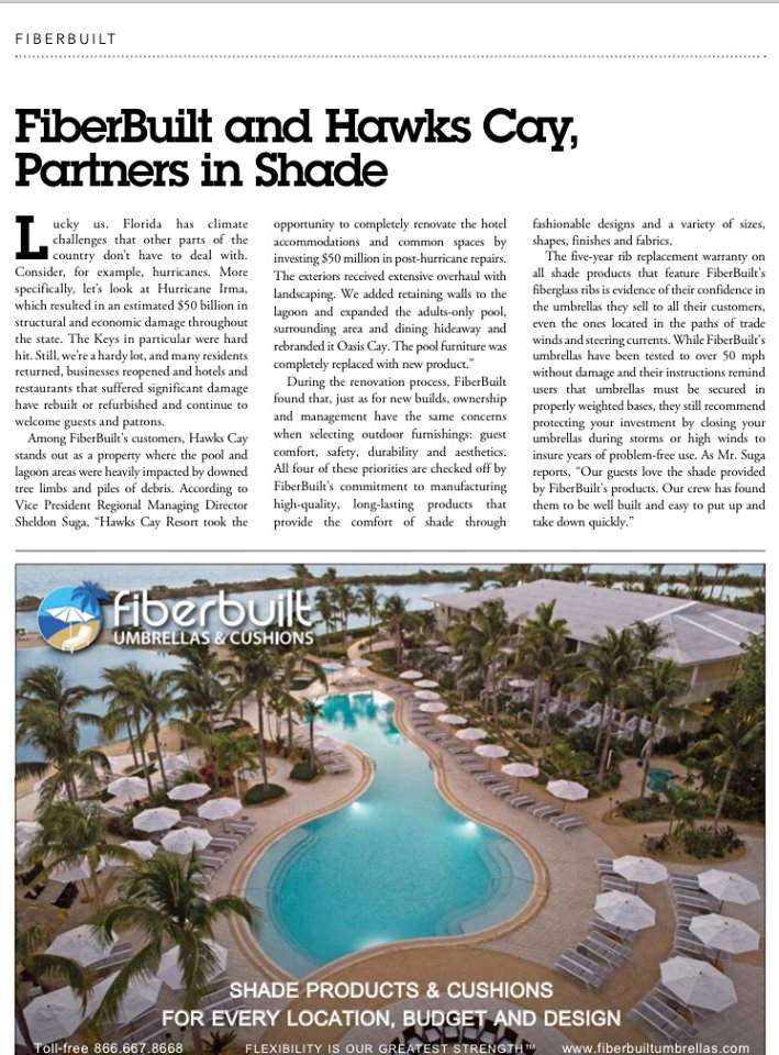 BecknerJordan's tweet photo. At #HawksCay, guests are enjoying an upgraded poolside experience under the shade of @FiberBuiltUmb umbrellas. After the impact of Hurricane Irma in 2017, Hawks Cay in the Florida Keys, underwent a $50 million dollar renovation to the hotel, common spaces, landscaping and more. https://t.co/IZXDMXigBR