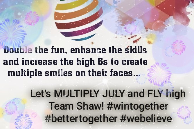 Kick off the month right and dont forget that you are a real champions! Lets go Team Shaw! MULTIPLY JULY and FLY high! #wintogether #bettertogether #webelieve <a href="/Suthshaw1/">Mighty Shaw</a> <a href="/hman1977theman/">AYMAN</a> @jesscee01 <a href="/ATT_JeffWhite/">Jeff White</a> <a href="/VirginiaPowell0/">Virginia L Powell</a>