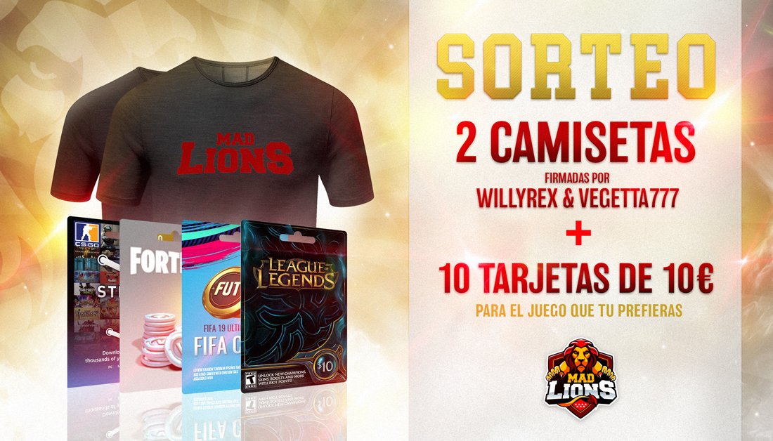 MovistarKOILoL's tweet photo. ☀️⛱️ Queremos celebrar el inicio de verano con todos vosotros, así que... ¡¡tenemos SORTEO INTERNACIONAL!! 🎁🦁

👕👕 2 camisetas oficiales firmadas por @WillyrexYT y @vegetta777
🎴💲 10 tarjetas de 10€ para cualquier juego

¡Participa YA! 👉 https://t.co/IMAO45RjD2

🗓️ 21/07 🔚 https://t.co/P3CD5C4ltX