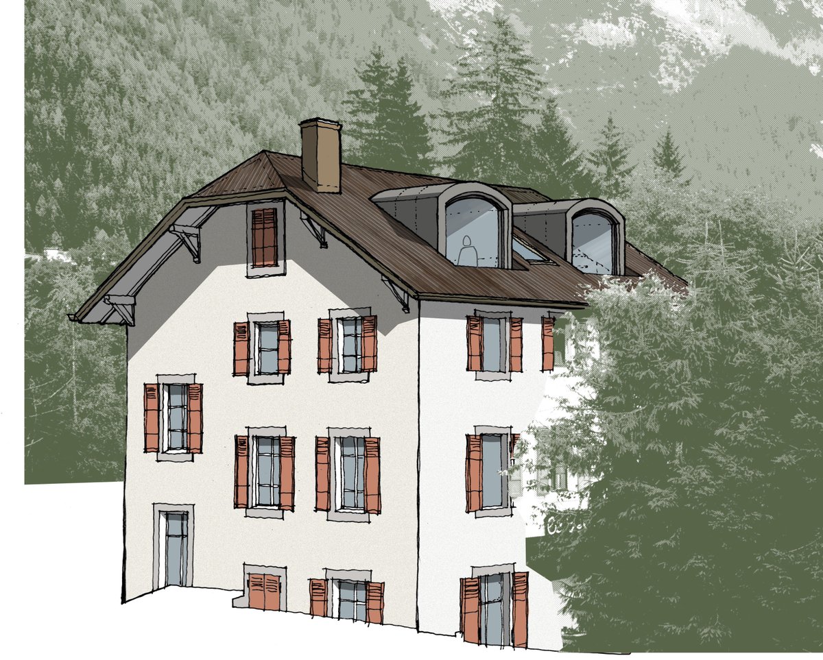 potentialetc's tweet image. These dormers I designed for a roof-space apartment in the Alps are subservient enough to be acceptable from a heritage point of view, but large enough to house a booth dining space inside. Commission me to do an architectural design study for you at potentialetc.com.