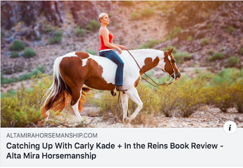 CarlyKadeAuthor's tweet photo. Catching Up w/ Carly Kade + #IntheReins #BookReview! Get Lost in a World of #Horses, #Cowboys, and Second Chances. I would recommend this to any #equestrian who loves getting lost in a great story. - Alta Mira Horsemanship https://t.co/VAvIs7dnUD #horselover #booklovers #reading https://t.co/sdlsyUcDOW