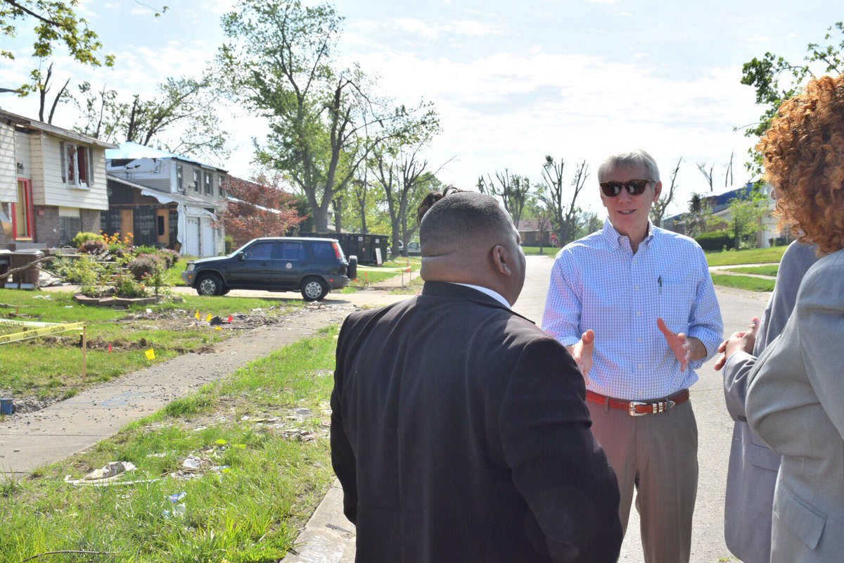 robportmanOH's tweet photo. I was in #Trotwood this morning to survey relief efforts for the third time for the tornadoes that hit #Dayton last month. I saw the damage right after the tornado hit and again last week. Pleased to see the community working together on recovery efforts #MiamiValleyStrong https://t.co/tRki7aCGkZ