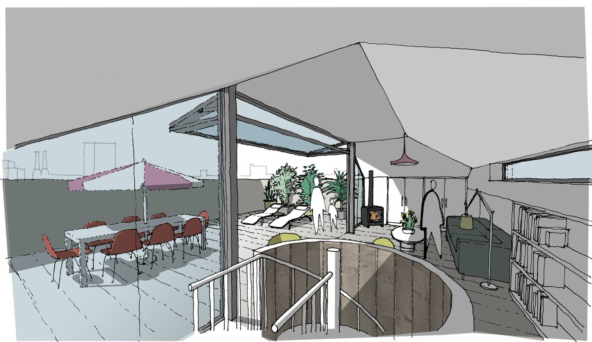 potentialetc's tweet image. ...and inside the proposed roof extension... a private living space with a folded roof form designed to sit below sight-lines from the street. Commission me to do an architectural design study for you at potentialetc.com . Prices from £150. Nationwide.