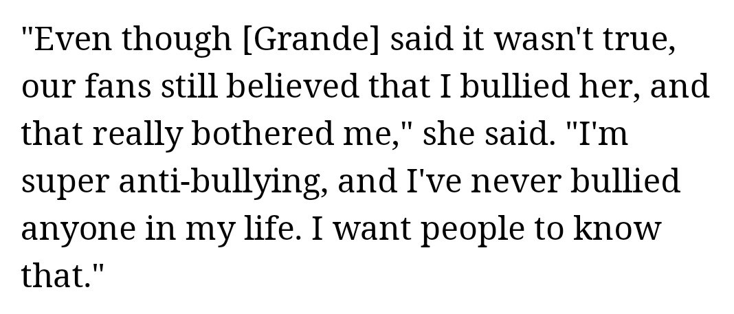 Now what's important. A while later Ariana got a cover with seventeen magazine. Here she talks about working with someone who bullied her. Everyone on the internet jumped onto Victoria for that. Ariana herself stated that it's not true, talking about how the media twists words