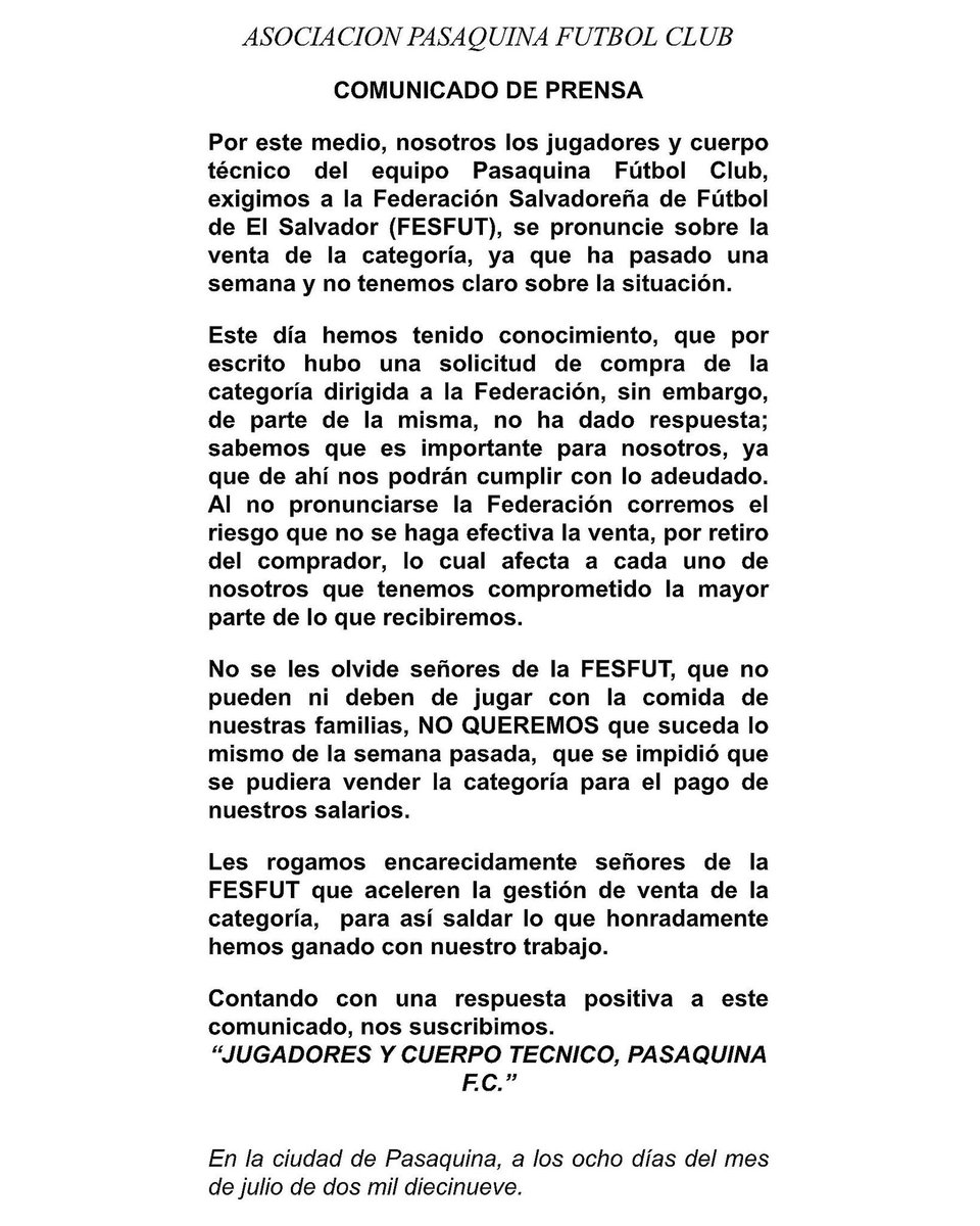 Comunicado de Prensa.