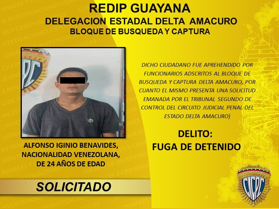 #CICPC, El Bloque de Búsqueda y Captura Delta Amacuro, logran la aprehensión de un (01) ciudadano Solicitado por Fuga de Detenido <a href="/DouglasRicoVzla/">Douglas Rico</a>,
@Cicpc376,@darwincicpc,<a href="/Cicpc010/">Sub Dirección Cicpc</a>,<a href="/JSalazarCICPC/">Jhonny Salazar</a>, <a href="/JesusATeresen67/">Jesús Abraham Teresen Romero</a>