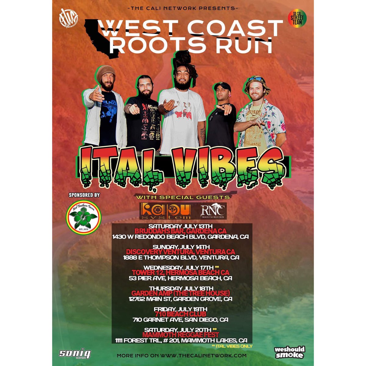 🚨Announcement🚨 West Coast Roots Run w/ <a href="/kapusystem/">Kapu System</a> feat. @rootzncreation starts on Saturday! We’re stoked to have our brothers from Hawaii come out and bring those island vibes to Cali! What show(s) will we see you at!? More Info/Tix: TheCaliNetwork.Com  #ItalVibes
