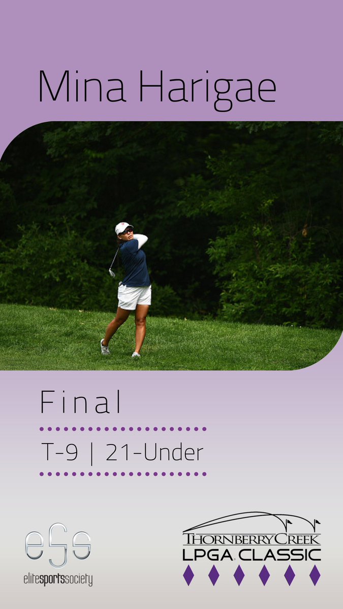 TheSocietyLLC's tweet image. Congratulations to ESS Family Member @minaharigae on a great weekend at the @thornberrylpga classic! 👏🏼👏🏼👏🏼 She finished T-9 with a final round score of 21-under and shot 67-63-68-69 for the tournament. ⛳️ Let’s go, Mina!! 👊🏼 #ESSGolf #DriveOn