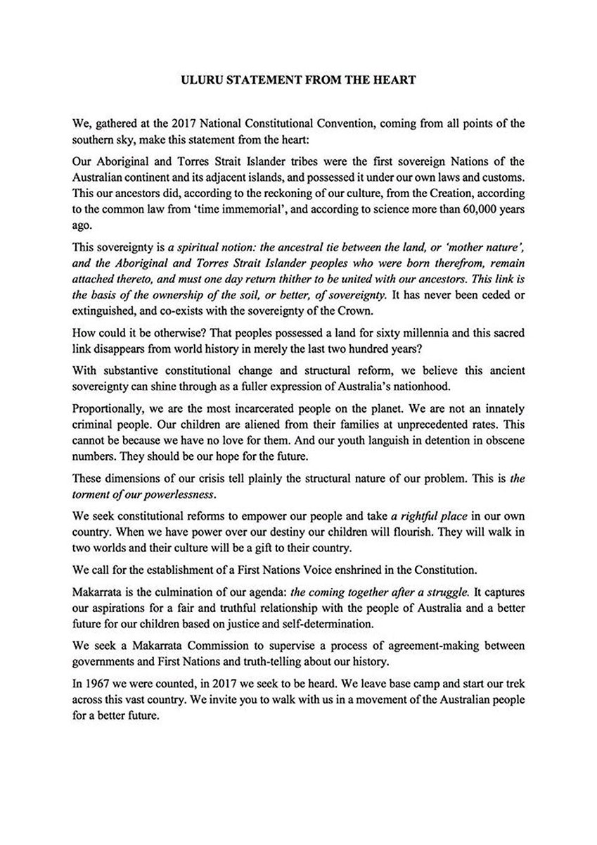 To my non-Indigenous friends, I have 1 challenge for you this #NAIDOC Week. It’s not hard &amp; only takes a few mins. Read the #UluruStatement. Read it twice. Read it out loud. Read it at your team meetings. Read it to your family &amp; friends. I’ve included it here for ease of access.