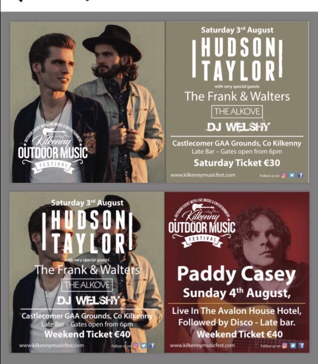kkmusicfest's tweet photo. With 3 weeks to go to the Kilkenny Outdoor Music Festival, make sure your part of this amazing weekend in Castlecomer. Get your tickets today! Saturday tickets €30 Weekend tickets €40 
Buy @ ➡️ https://t.co/PPj4fTnjEq
@KilkennyCLG @ErinsOwnGaa @hudsonism 
@PaddyCaseyMusic https://t.co/L3MJnVSUp6