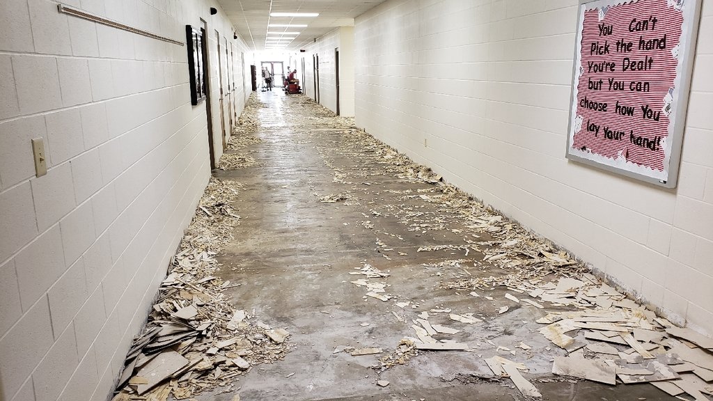 Work on the floors at the High School is underway! We are removing the old tile and replacing with a polished concrete, for a more modern finish and less maintenance required. We will post more pictures as the project progresses. #WhateverItTakes