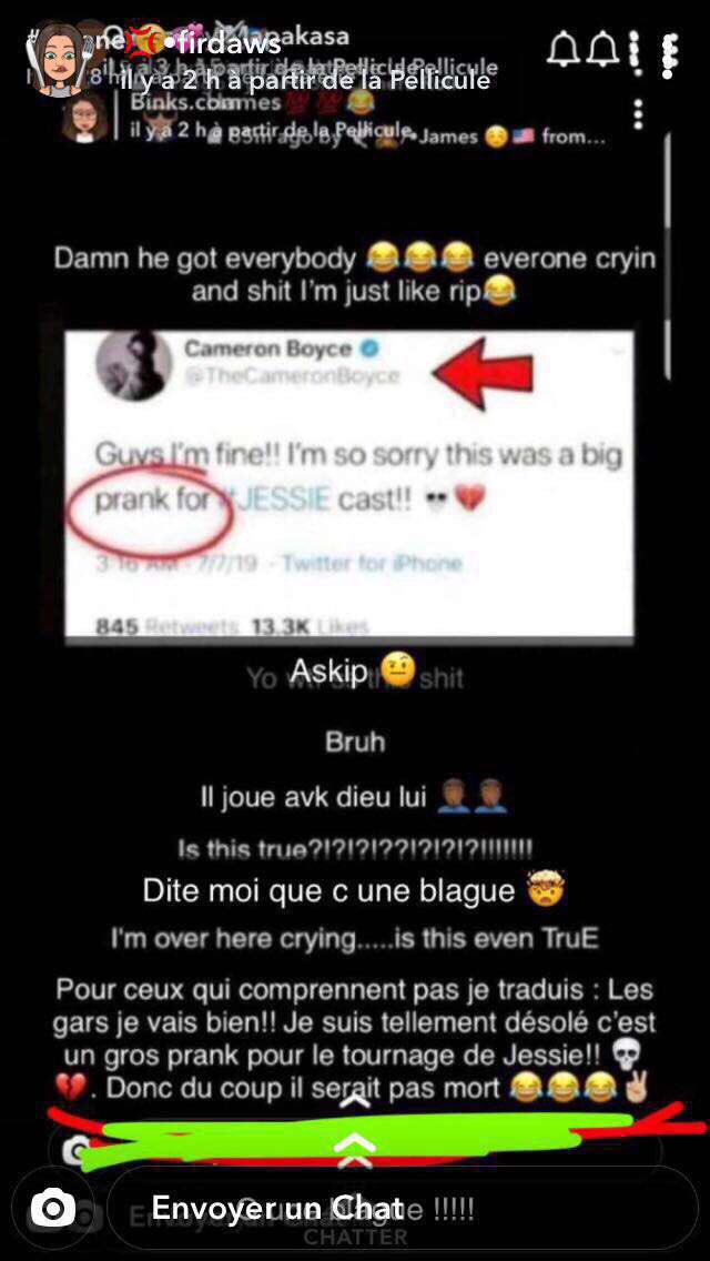 cjfvfw1's tweet photo. CAMERON N'EST PAS MORT LA PREUVE!!! IL NOUS A FAIT UN PRANK J'AI LES PREUVES!!!#cameron #nodead #boyce https://t.co/ZfiaIi3FaV