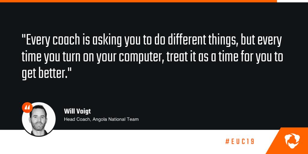 HudlAnalysis's tweet image. Angola National Team Head Coach, Will Voigt, tells his journey from working in the video room to becoming an international head coach. #EUC19