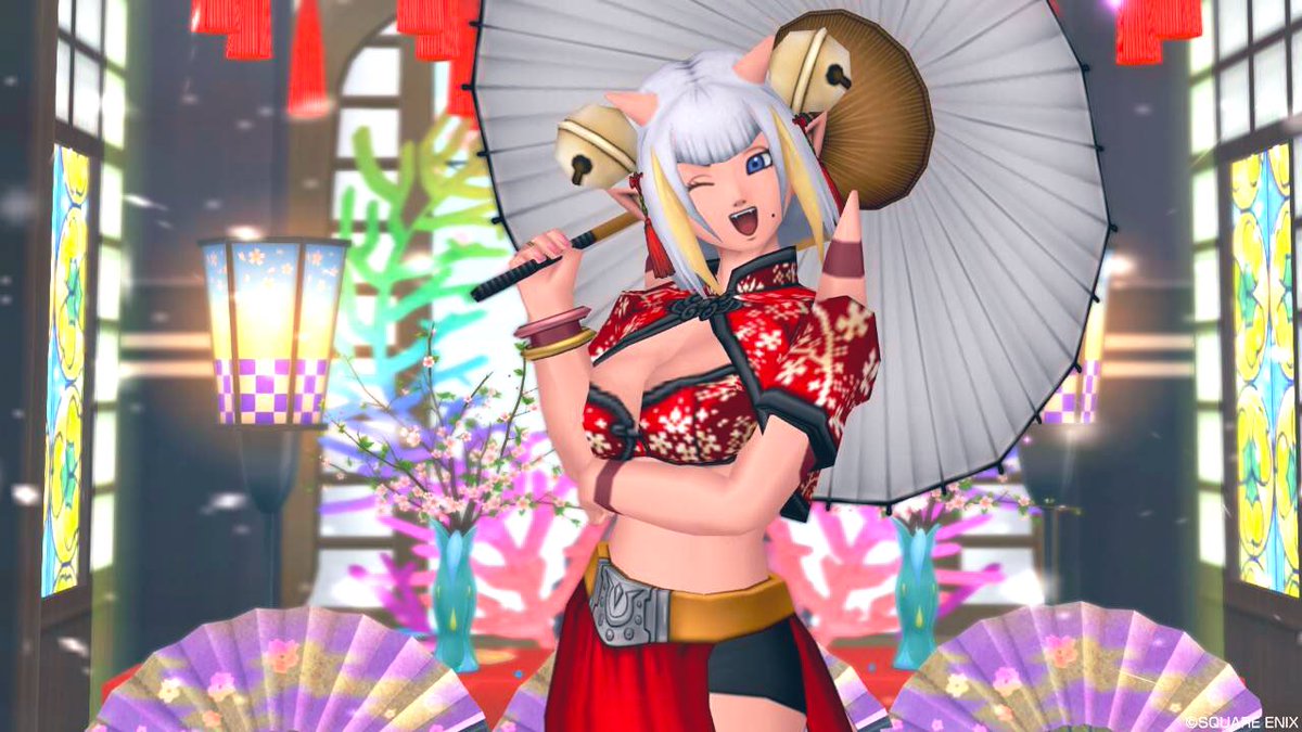 ミズキ Dqx 久しぶりにドレア作成 とこハピ集会用に はっぴ上を使ってチャイナ娘ドレア ずっと聖蓮の鈴飾りが欲しくて プレチケで交換できるようになったので即交換しました エテーネの腰布がスリットな感じ ブラッドを基調にしたアルよ