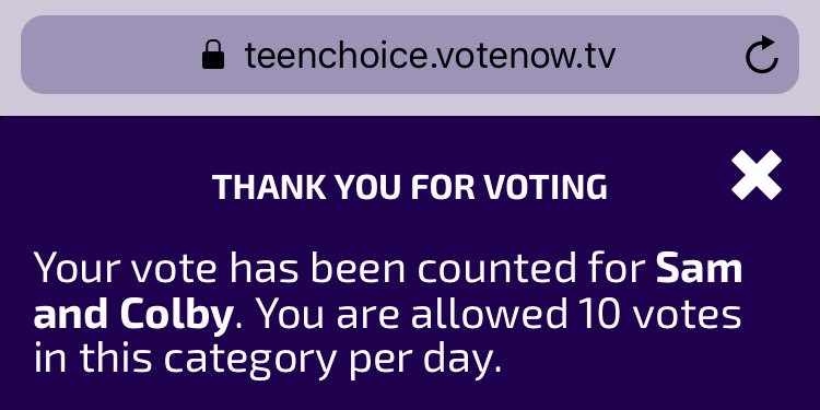 SamGolbach's tweet photo. Colby and I were nominated for a Teen Choice Award... what is life. 

Imma vote for myself 10x a day lol https://t.co/nISkWeqQis