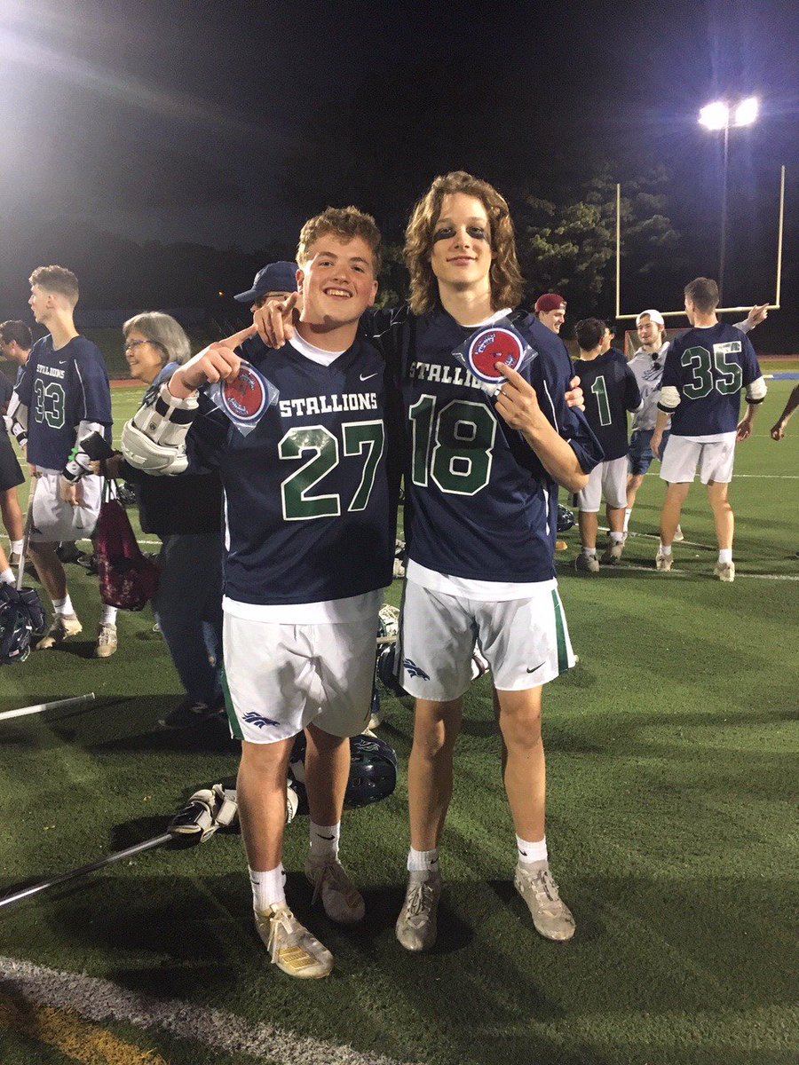 VLC 2022's Noah Cordle (A) and Justin Pratt (LSM/D) after <a href="/SOCOLacrosse/">SOCOBoysLacrosse</a> won the 2019 Patriot District 'ship.  Pic cred to @missyvareeprat1.  #crabnation