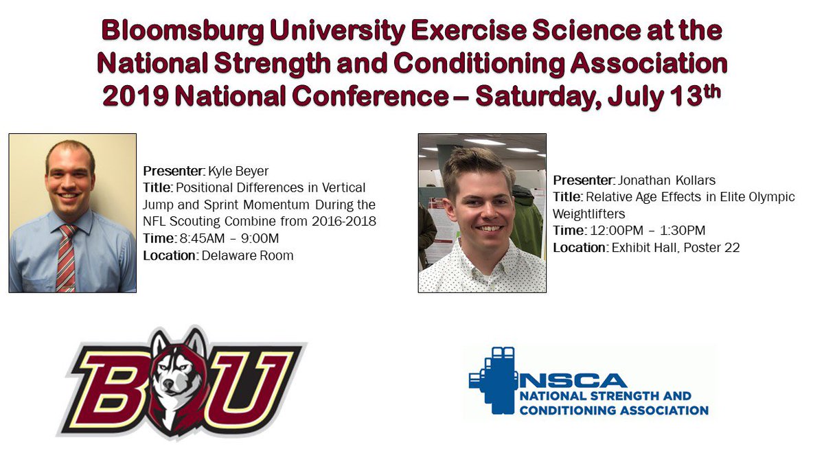 For those of you attending @NSCA #NatCon19 this week, come check out the presentations from @BloomU_ExSci. I am so proud of these students and can’t wait to see them present!