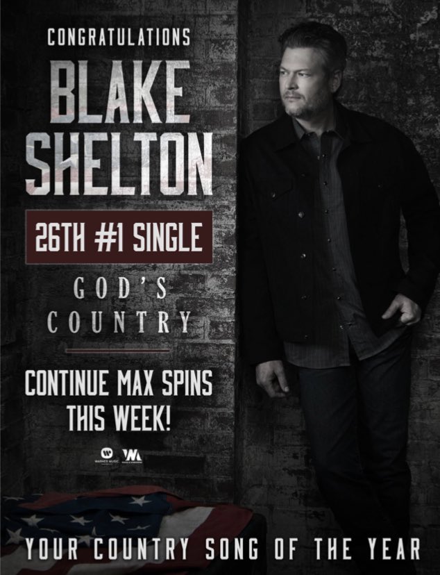 SocialMusicPro's tweet image. Latest @blakeshelton hits #1 on country charts with #GodsCountry 

#BlakeShelton #countrymusic #MusicMonday