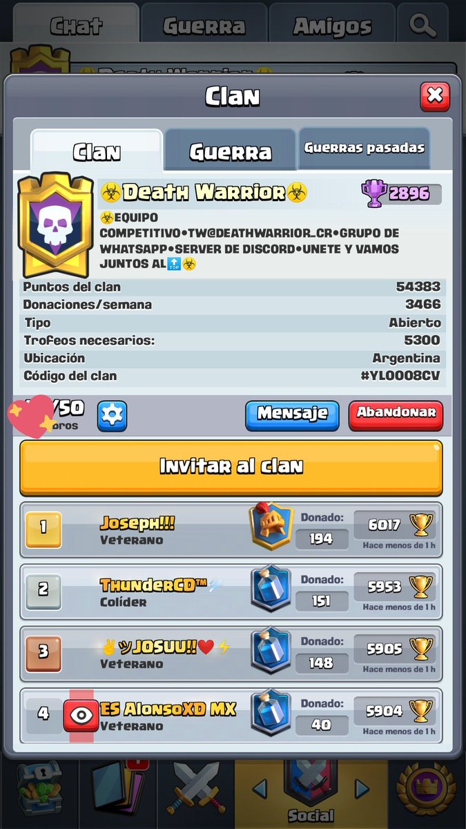 ☣️@DeathWarrior_cr se encuentra en busca de miembros dispuestos a apoyar el clan, son bienvenidoos si gustan unirse ☣️ <a href="/AyudaJugador/">Ayuda Jugador</a>
MD en caso de duda :D