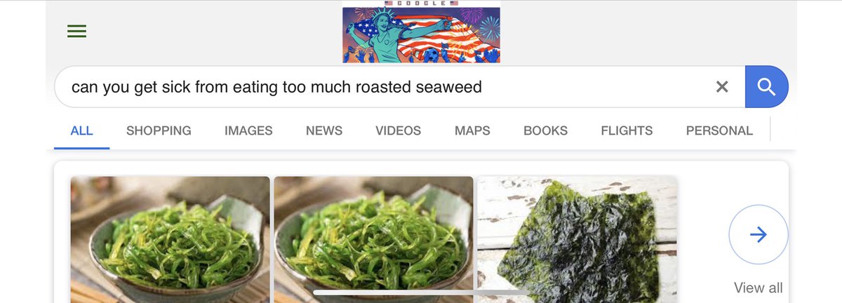 Can you get sick from eating too much roasted seaweed