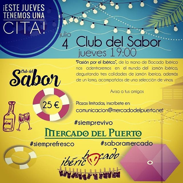 ¡Este jueves tenemos una cita con el #clubdelsabor en @mercadodelpuerto! ¿Sabrías distinguir un jamón ibérico de cebo de campo de un jamón ibérico de bellota? ¿Y de un 100% puro ibérico? Aprenderás esto y mucho  más... y pasaremos inmediatamente a la práctica (nos vamos ente…