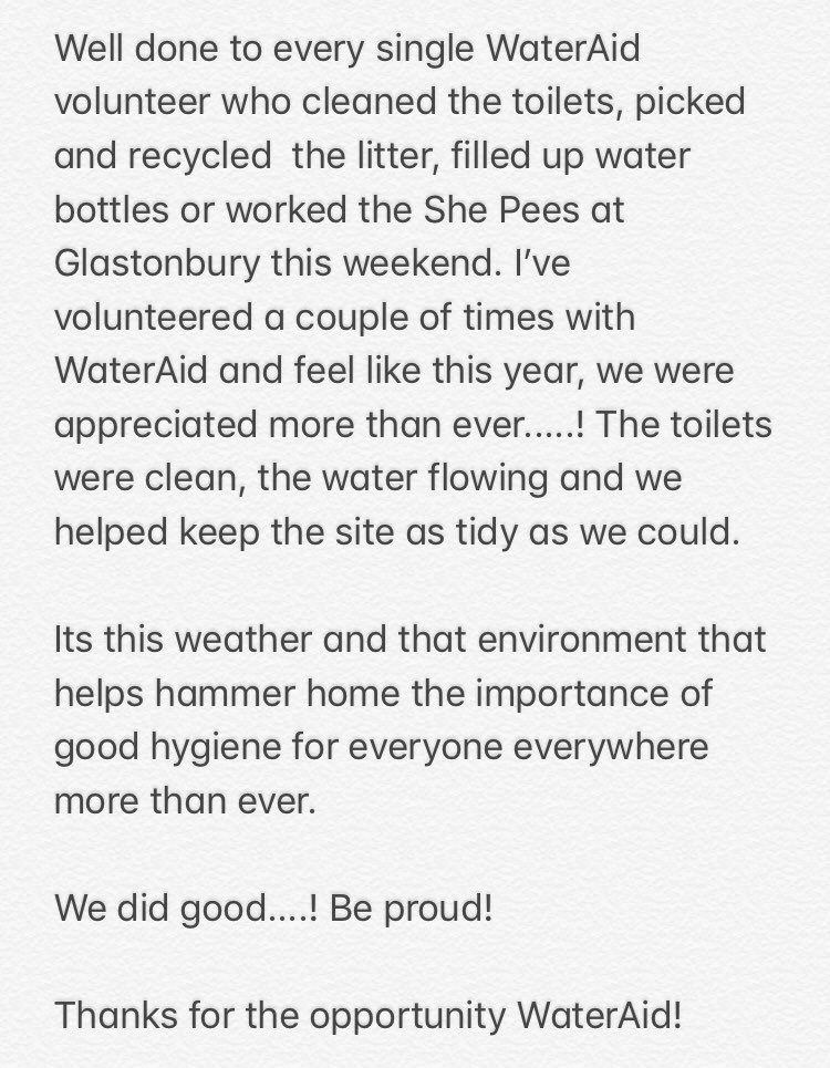 sjwardman's tweet photo. Just this.... @WaterAidUK @GlastoFest #wateraid #Glastobury2019 https://t.co/Lvh2VR2Hck