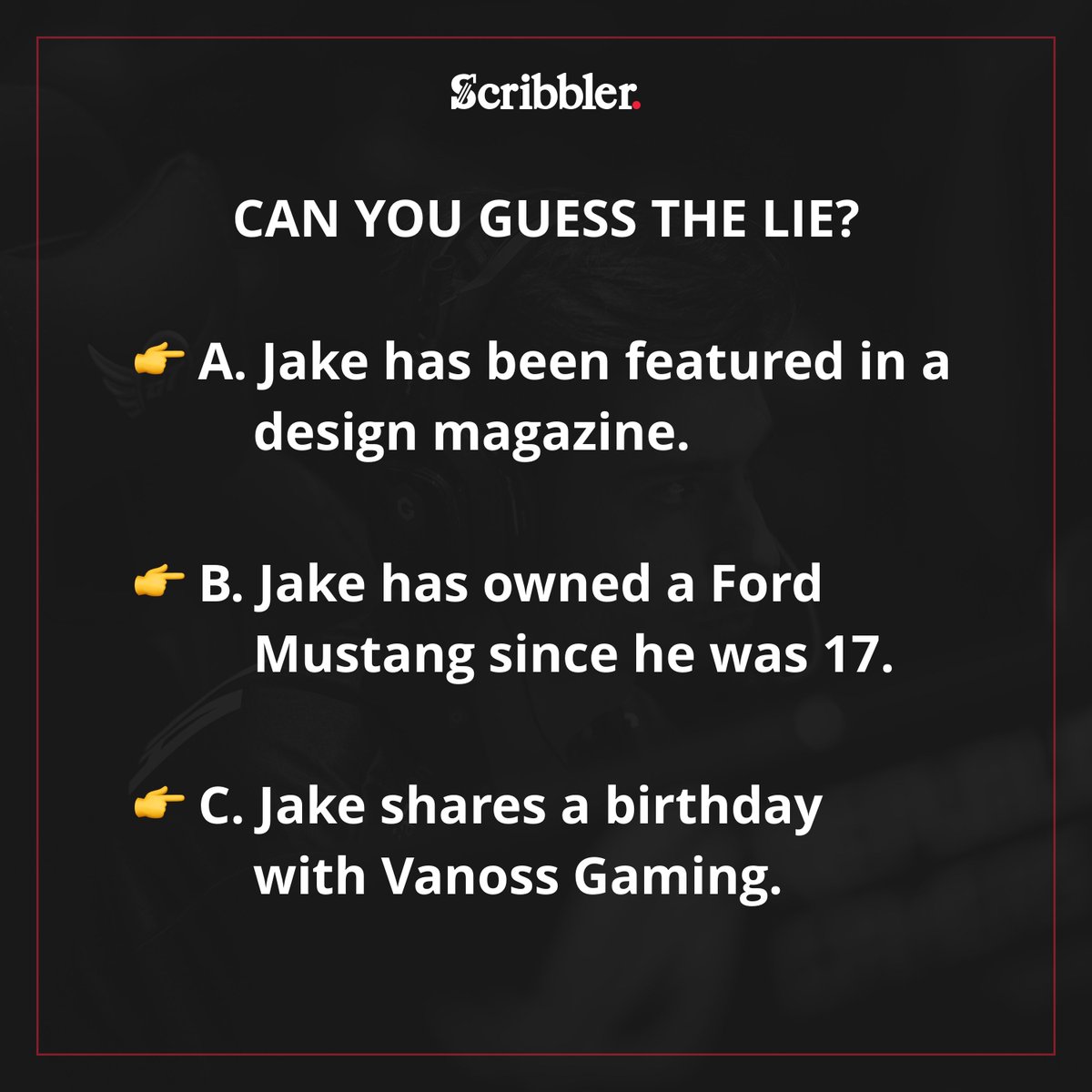 scribbler's tweet image. It's Wednesday already!! 😱

Today we're introducing yet another new series of tweets. This week, can you guess the false fact about @jakeIovelock? 🤨