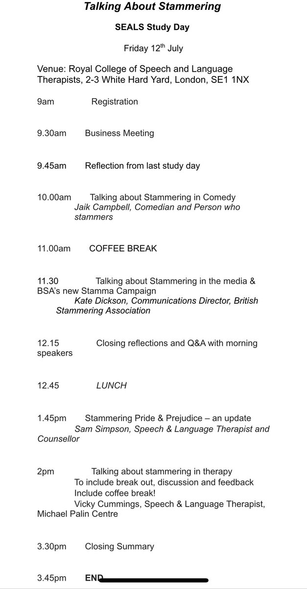 The study day is fast approaching with the theme “Talking About Stammering”. Including talks around stammering in comedy and the media as well as opportunities to share best practice and problem-solve difficult cases. See below for details: