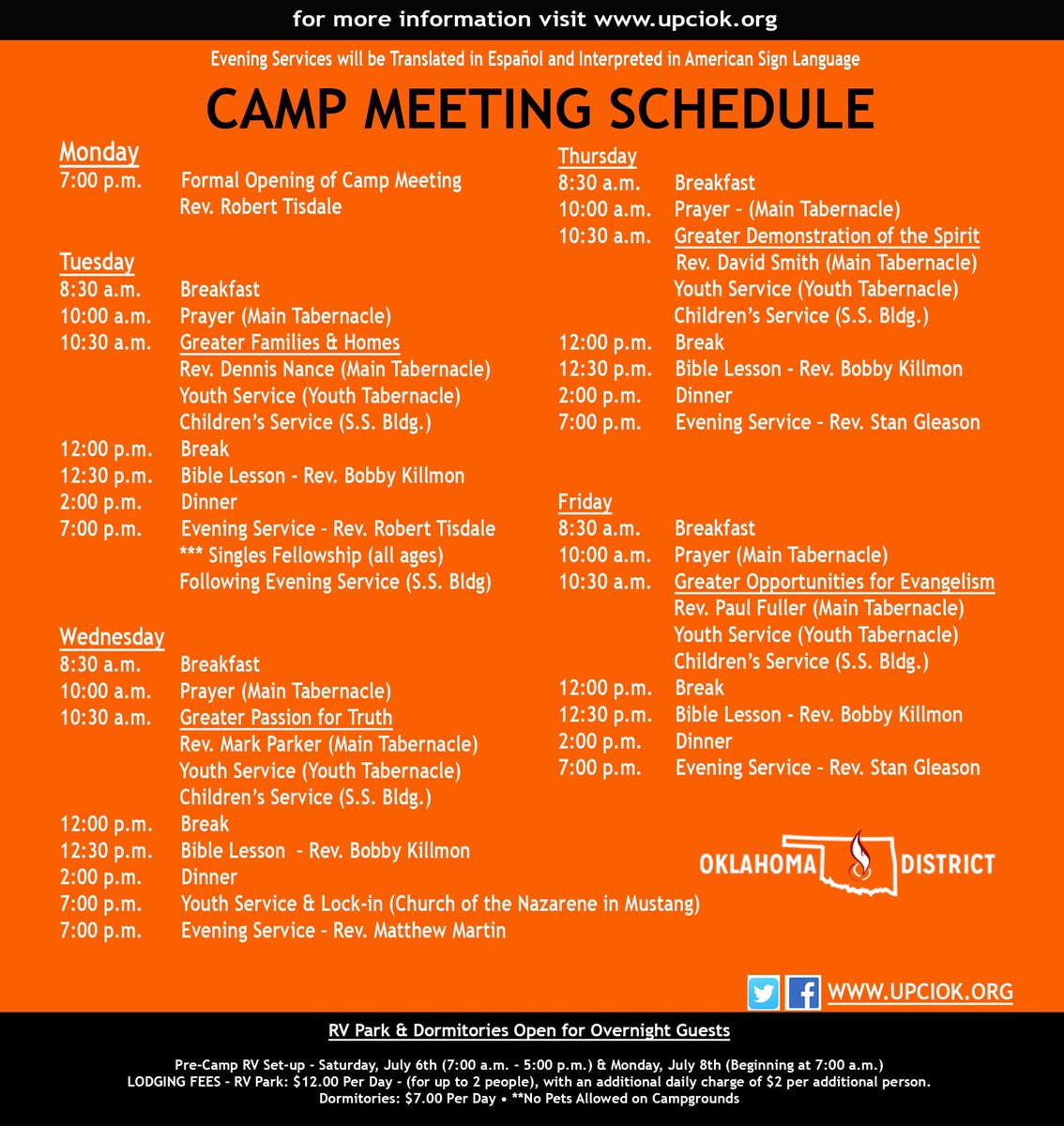 OkDistrict's tweet photo. 2019 Camp Meeting Schedule https://t.co/RTUBlaIfWK