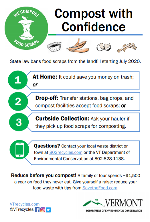 A year from now, food scraps (organics) will be officially banned from the landfill state-wide. Do you know what you'll do? There are so many options! You can take your food scraps to any LRSWMD drop off location  or manage food scraps right on your own property #MondayMotivation