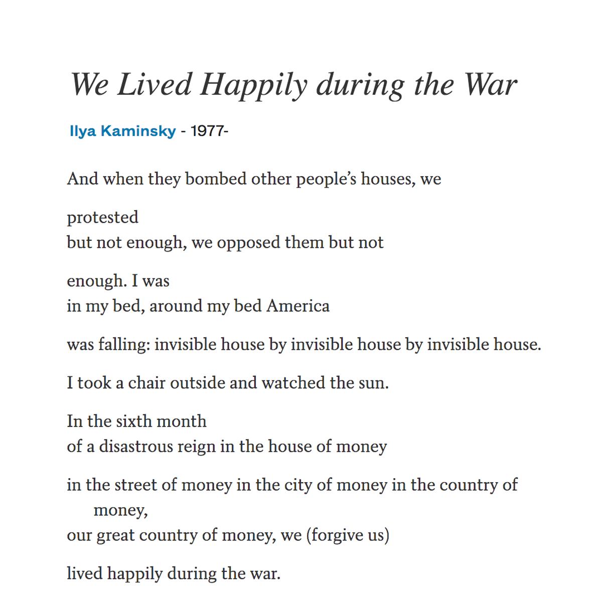 We Lived Happily During the War (Poem)