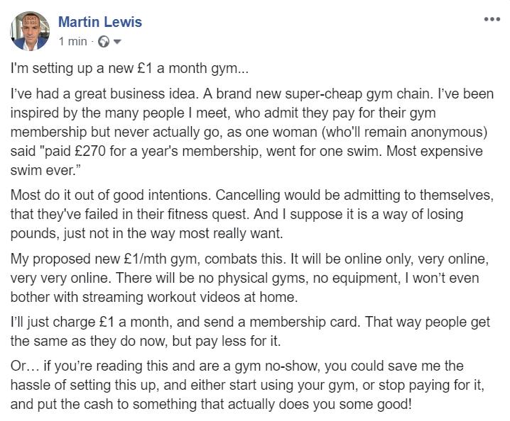 I'd like to announce my new business venture - a £1 a month gym chain.   Feel free to share with anyone who may be interested - here's details....