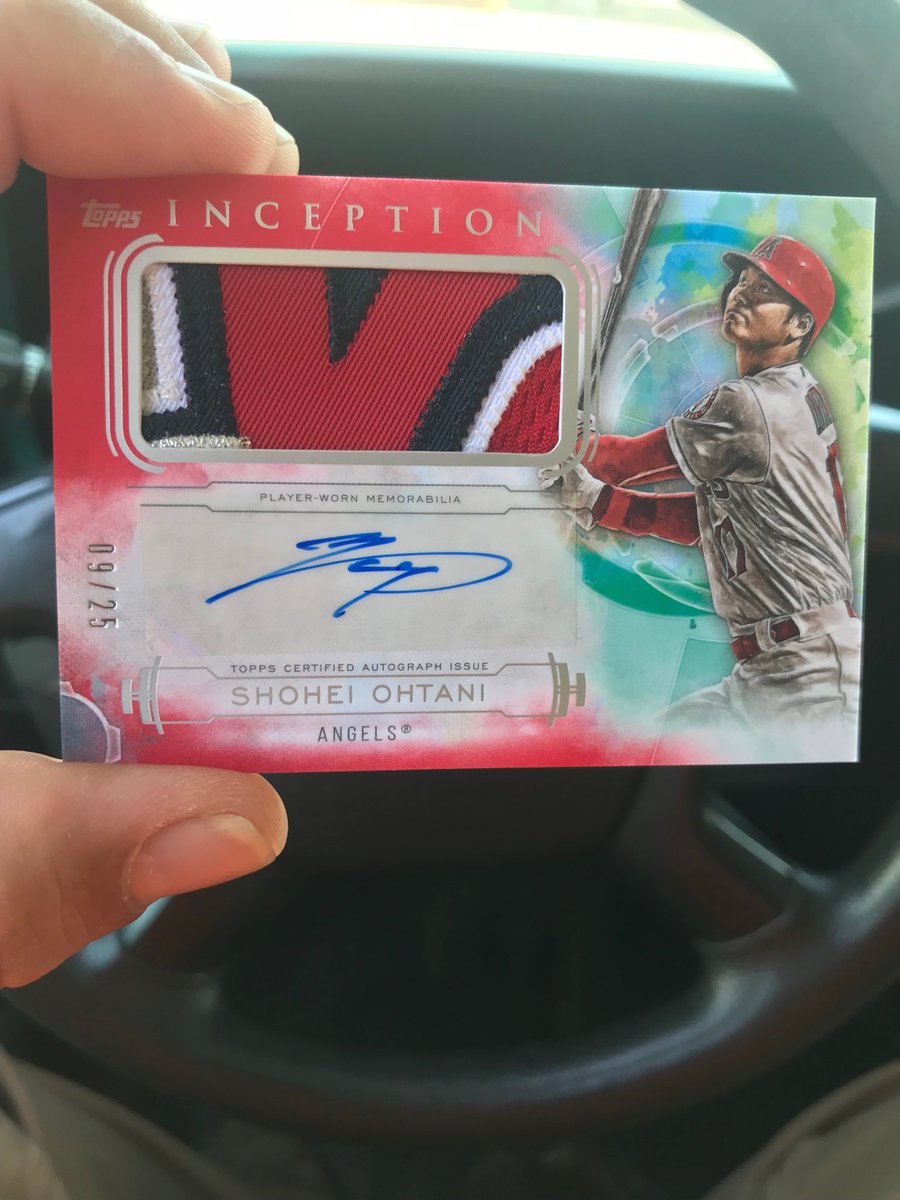 bhasseld's tweet photo. Just pulled this monster out of a pack of β¦@Toppsβ© Inception. Ohtani #βd to 25. Awesome patch. #topps. #monsterpull. #luckyday. https://t.co/CzaklAXrUa