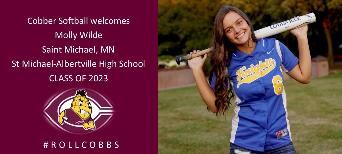 CobberSoftball's tweet image. Welcome to #CobberSoftball Molly!
Career Stats: 91 Hits, 18 HR, 75 RBI, .354 BA, 3X All Conference, 2X All Section, 1X All State 2nd Team, 4X Academic Letter, 5th Place in 2019 State Tournament