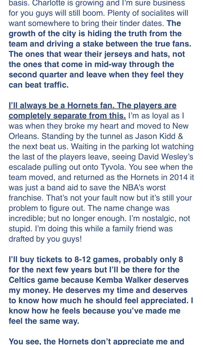 We were just CC’d in an email a LONG TIME Hornets season ticket holder just sent the team.

We believe it’s imperative that local and national media take a good long hard look at this email when forming their narrative of the @Hornets fanbase.
