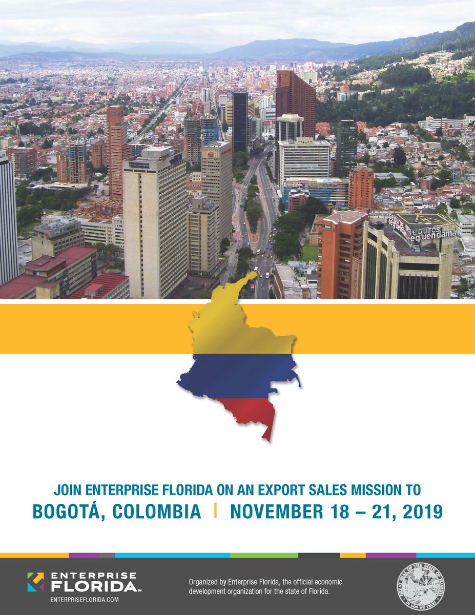 CollierEDO's tweet photo. Join @EnterpriseFL in November for an #ExportSales #TradeMission to #Colombia, #LatinAmerica's 4th largest #economy. The U.S. is Colombia’s largest #TradingPartner &amp; #BilateralTrade between the 2 countries reached nearly $27B in 2017. Read more about it: https://t.co/pIe1mIsmLs https://t.co/DFhvDkMgSS
