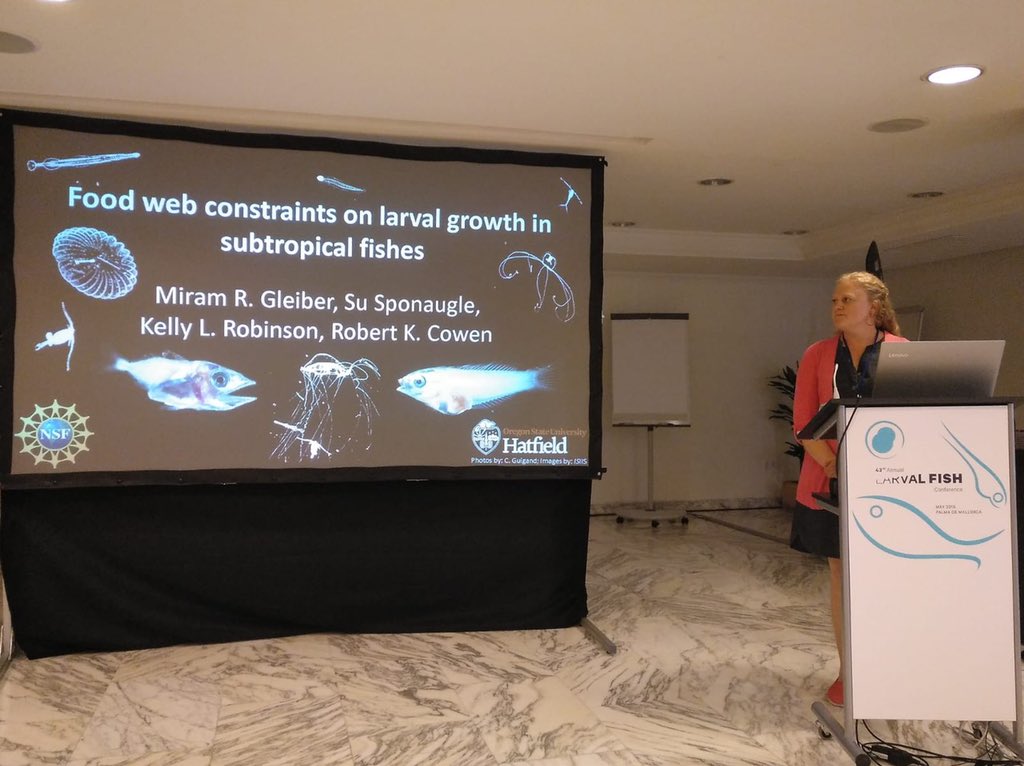 HatfieldStudent's tweet photo. @HatfieldStudent member Miram Gleiber was busy during #LFC2019 as she presented both a talk as well as a poster on her research in the @OSUPlanktonLab!! 🐟 Miram was one of this year’s HSO Spring Travel Award recipients and this award partially funded her trip. https://t.co/pMsj0Itdwk