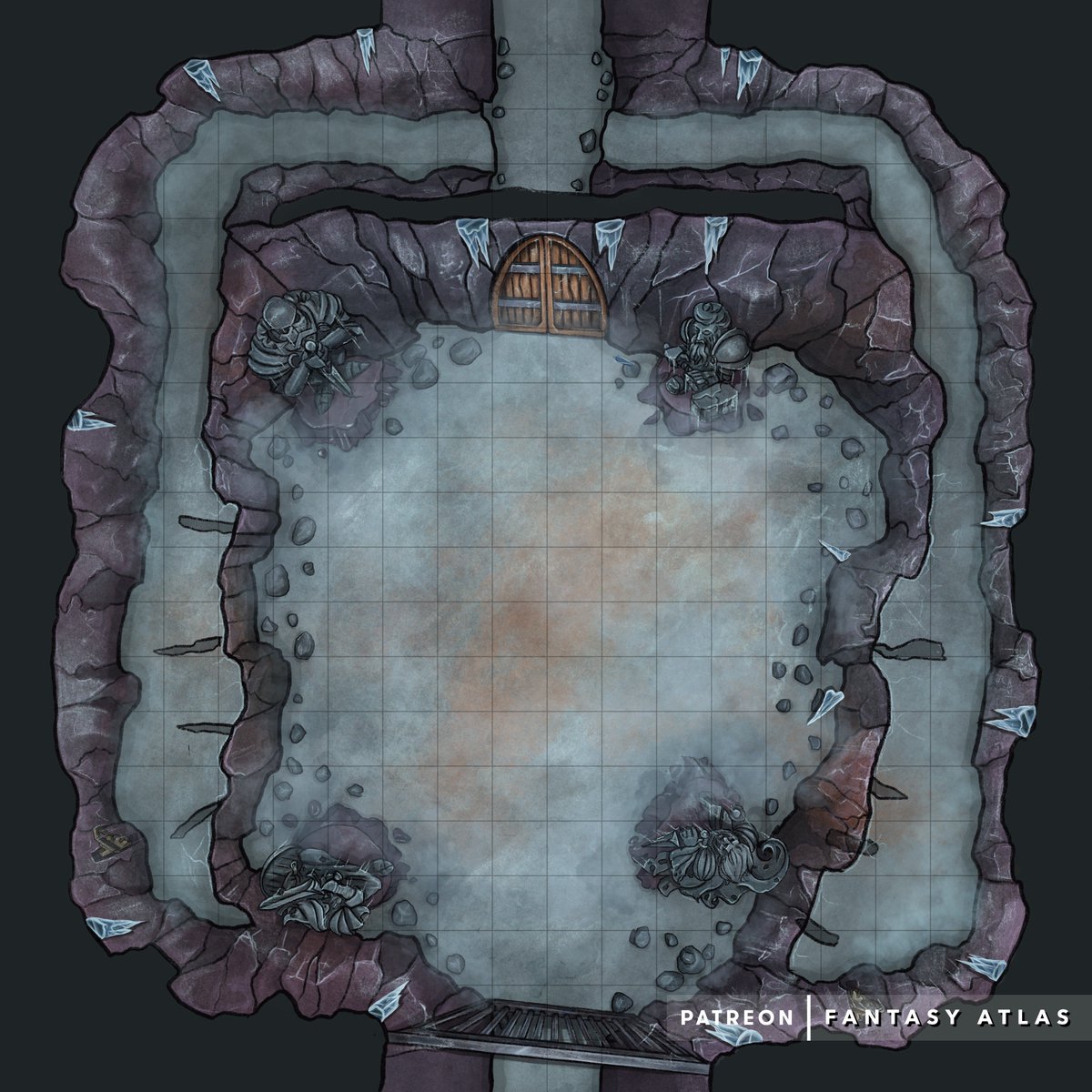So I'm kinda terrible at this social media thing - but here's a map that I finished over on my #patreon a couple of weeks ago. A frozen locked door mystery to challenge your #dnd5e players with. #battlemaps #dndmaps