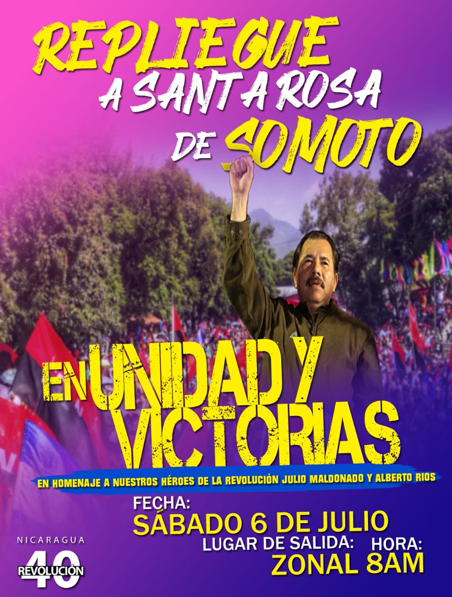 Nacatamals's tweet photo. Somoto listos a Caminar en unidad y Victorias
#UnidosEnVictorias #Nicaragua40Revolución https://t.co/Wi9vGRkXYK